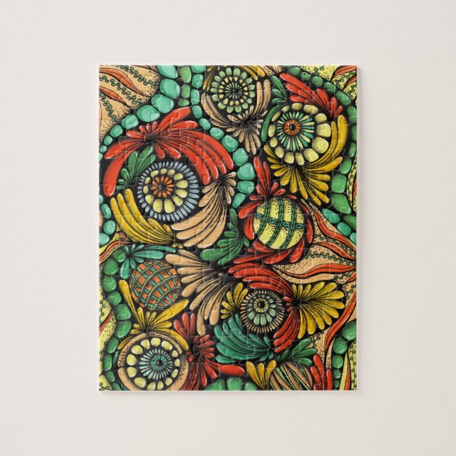 Forderndes Zentangle-Tropisches Grün und Orange Ab Puzzle (Vertikal)