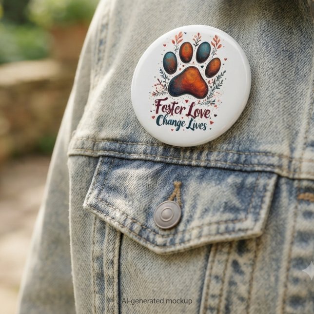 Förderung der Liebe von Tierforscher Heros Button ("Foster Love, Change Lives" paw print pin, perfect for dedicated animal rescue advocates.)