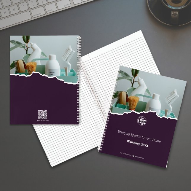 Förderung eines saubereren Lila Workshops Notizbuch (Promotional Cleaner Purple Workshop Notebook with Logo, Social Connect, Scannable QR code)