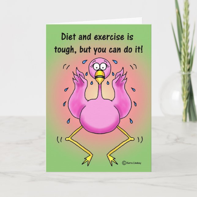 Förderung von Exercise Diet Funny Pink Flamingo Karte (Vorderseite)