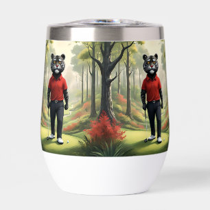 "Fore! Ein schwarzer Tiger, der Golf im Wald spiel