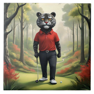 "Fore! Ein schwarzer Tiger, der Golf im Wald spiel Fliese