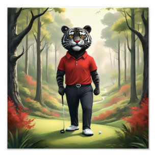 "Fore! Ein schwarzer Tiger, der Golf im Wald spiel Fotodruck