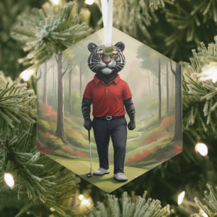 "Fore! Ein schwarzer Tiger, der Golf im Wald spiel Ornament Aus Glas