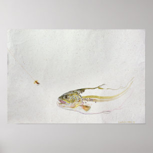 Forelle, die eine Fischfliege jagt Poster