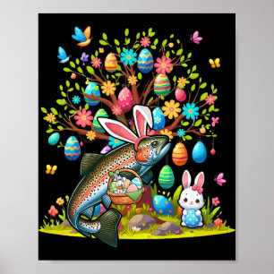 Forellen Fisch Bunny Ostern Eier Süße Baum Kostüm Poster