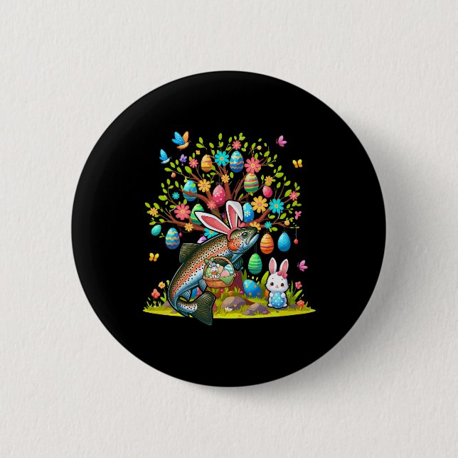 Forellen Fische Bunny Ostereier Niedlich Baumkostü Button (Vorderseite)