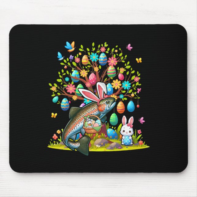 Forellen Fische Bunny Ostereier Niedlich Baumkostü Mousepad (Vorne)