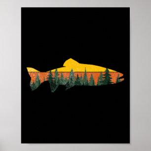 Forellen Fischen Outdoor Forest Nature Wildlife F Poster