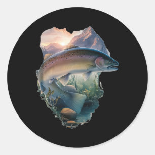 Forellenangeln mit Fliegen Mountains Natur Angler Runder Aufkleber