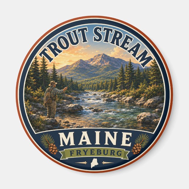 Forellenbach Fryeburg Maine Rundmagnet Magnet (Vorne)