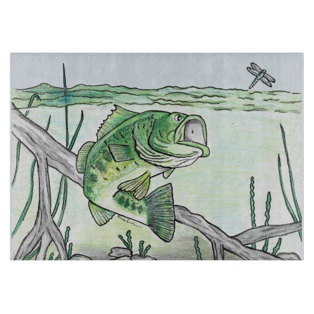 Forellenbarsch Springt Fischen Schneidebrett (Vorderseite)