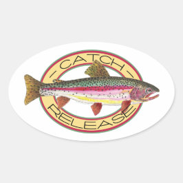 Forellenfang und Freilandfischerei Ovaler Aufkleber