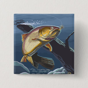 Forellenfischerei Cross-Section- Vintage-Reise Button