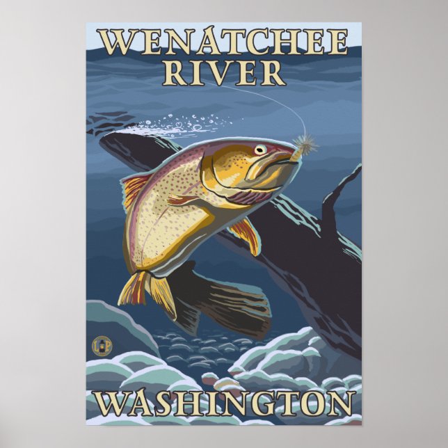 Forellenfischerei Cross-Section - Wenatchee River, Poster (Vorne)