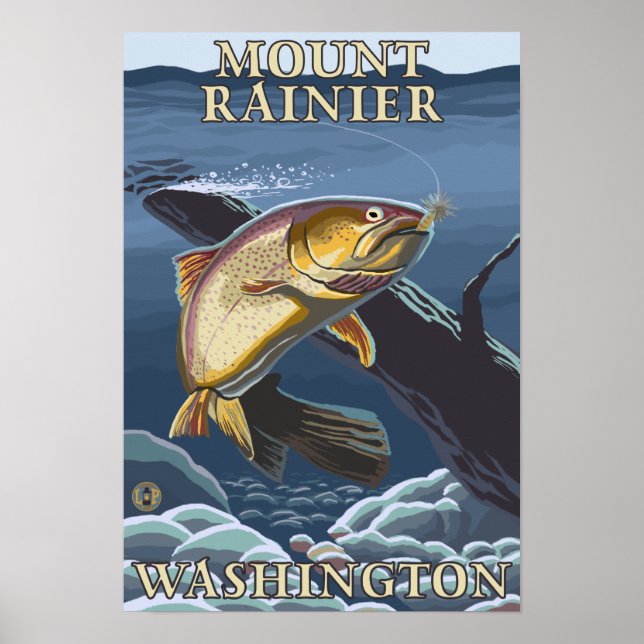 Forellenfischerei, querschnitt - Berg Rainier, Poster (Vorne)