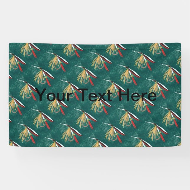 Forellenfliege Fliegenfliege auf grüner Banner (Horizontal)