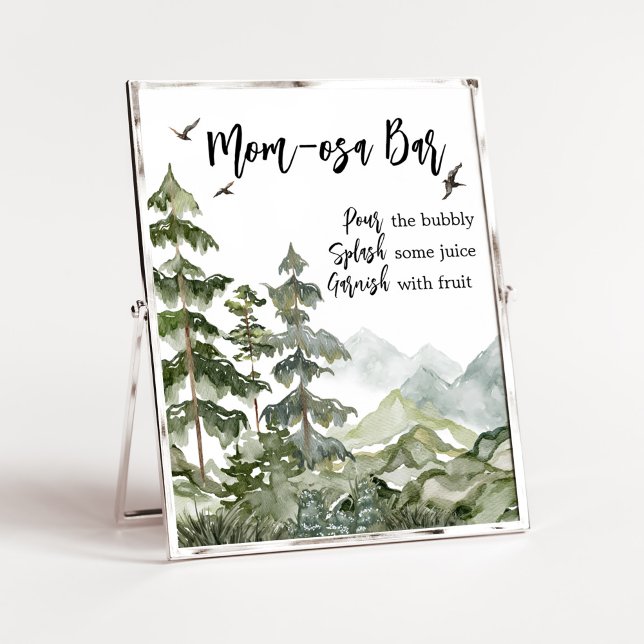 Forest Adventure Baby Dusche Mama Osa Bar Poster (Boy Woodland Baby Shower Mom Osa Bar Sign)