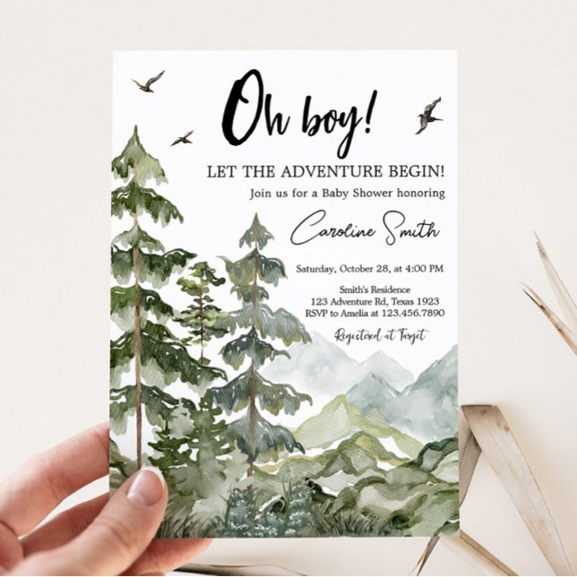 Forest Adventure Baby Shower Einladung (Boy Woodland Baby Shower Invitation)