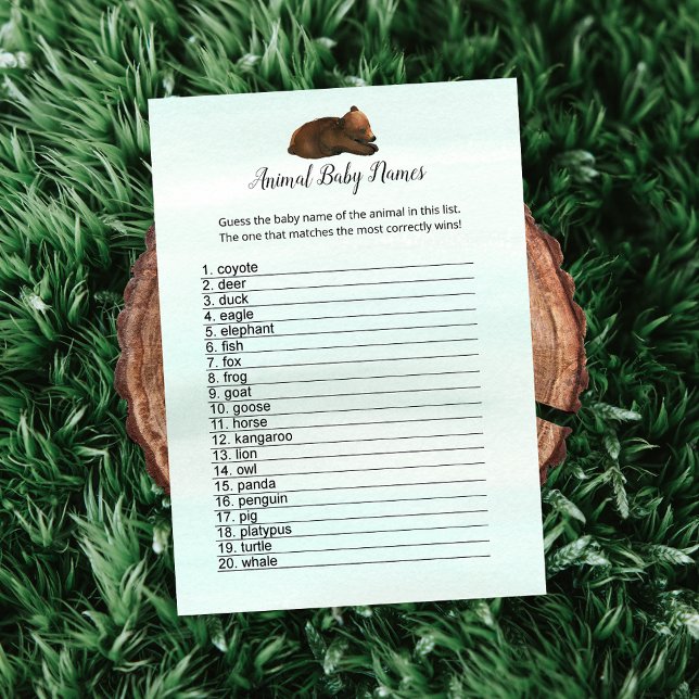 Forest Adventure Bears Animal Baby Names Game Card Einladung (Von Creator hochgeladen)