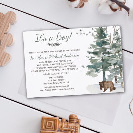 Forest Adventure Boy Bear Baby Dusche per Post Einladung