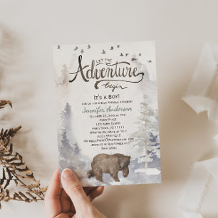 Forest Adventure Boy Watercolor Bärendusche Einladung