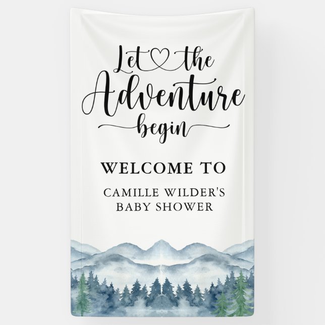 Forest Adventure Mountains Baby Shower Banner (Vertikal)