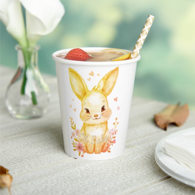 Forest Animal Baby Pastel Yellow Bunny Party Pappbecher (In Situ)