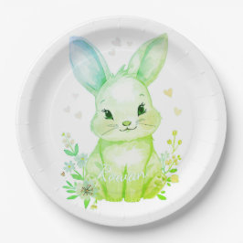 Forest Animal Baby Shower Decor Green Bunny Pappteller