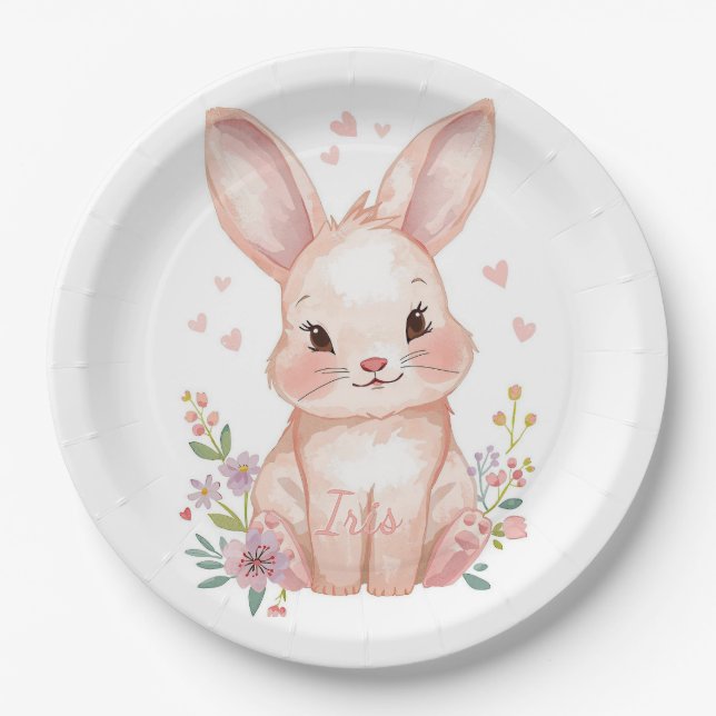 Forest Animal Baby Shower Decor Pink Bunny Pappteller (Vorderseite)