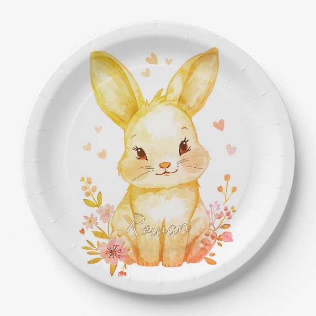 Forest Animal Baby Shower Decor Yellow Bunny Pappteller (Vorderseite)