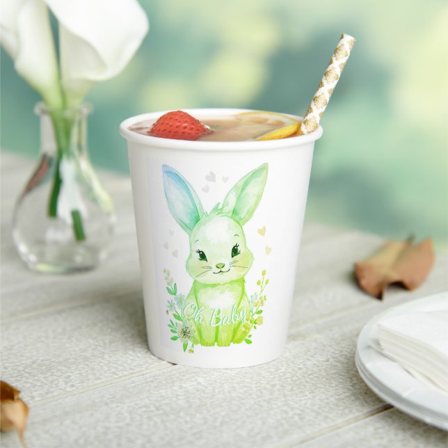 Forest Animal Baby Shower Pastel Green Bunny Party Pappbecher (In Situ)