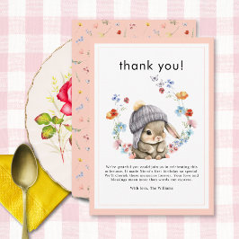 Forest Animal Bunny Botanical 1st Birthday Dankeskarte