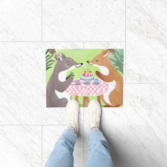 Forest Animal Picnic | Whimsisches Niedliches Wass Fußmatte (Indoor)