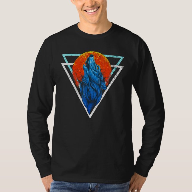 Forest Animal Red Moon Predator Howling Wolf T-Shirt (Vorderseite)