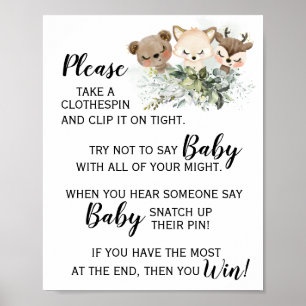 Forest Animal Say Baby Baby Duschzeichen nicht Poster