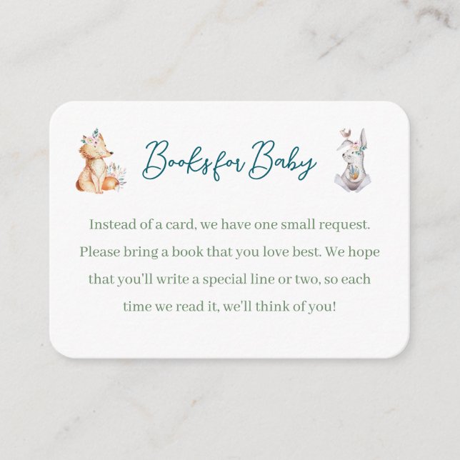 Forest Animal Woodland Baby Shower Book Request Begleitkarte (Vorderseite)