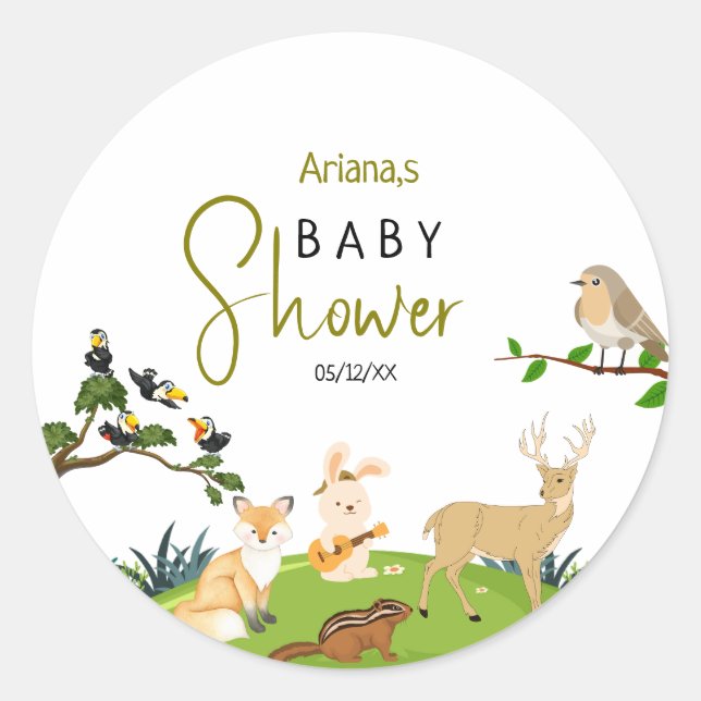 Forest Animals Baby Shower Classic Round Sticker (Vorderseite)