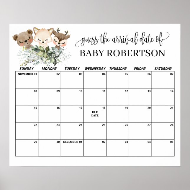 Forest Animals Baby Showrate Terminkalender Poster (Vorne)