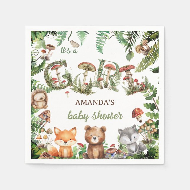 Forest Animals Greenery Niedlich Baby Girl Dusche Serviette (Vorderseite)