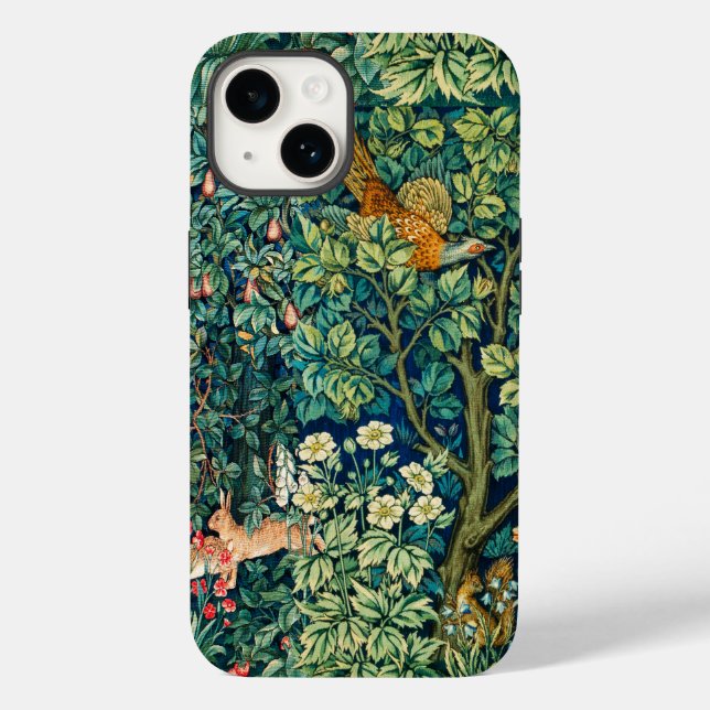 FOREST ANIMALS Hares,Pheasant Bird Green Floral Case-Mate iPhone Hülle (Rückseite)