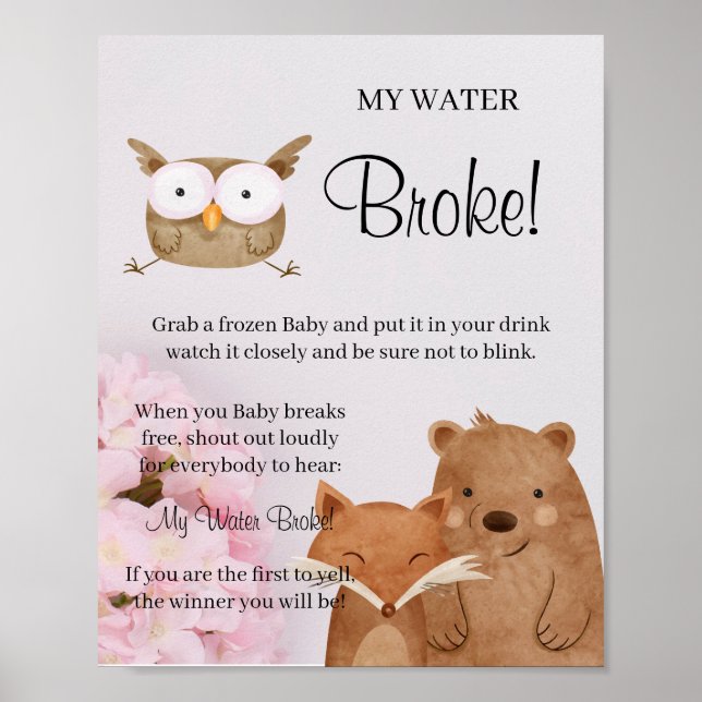 Forest Animals My Water Broke Dusche Spielzeichen Poster (Vorne)