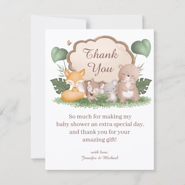 forest animals thank you baby shower stylish mitteilungskarte (Vorderseite)