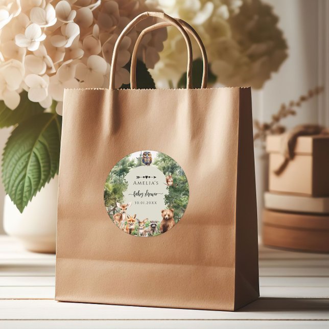 Forest Baby Dusche Niedliche Tiere Runder Aufkleber (Von Creator hochgeladen)