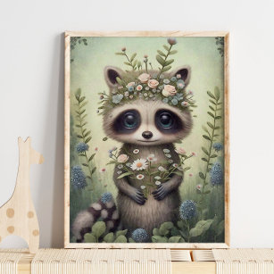 Forest Baby Raccoon Blume   Raccoon Wall Print Poster