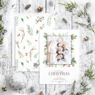 Forest Berry Pinecone Frohe Weihnachtszeit Foto Feiertagskarte