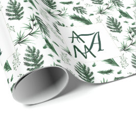 Forest Blätter Green Monogram 3 Initials Newlyweds Geschenkpapier