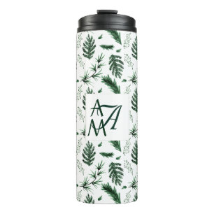 Forest Blätter Green Monogram 3 Initials Newlyweds Thermosbecher