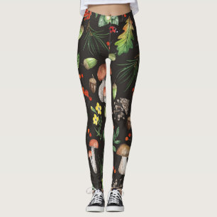 Forest Bounty: Aquarellfarben-Pilzmuster Leggings
