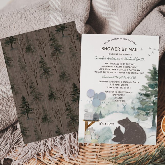 Forest Boy Country Bear Deer Mail Baby Dusche Einladung (Von Creator hochgeladen)